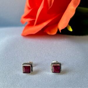 Sterling Silver Natural Ruby Bezel Set Earrings